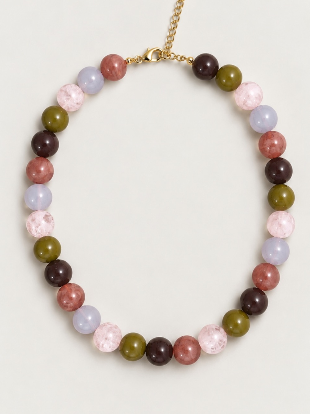 New! Olive Green Blush Rose Mixed Beaded Necklace NWOT 3026